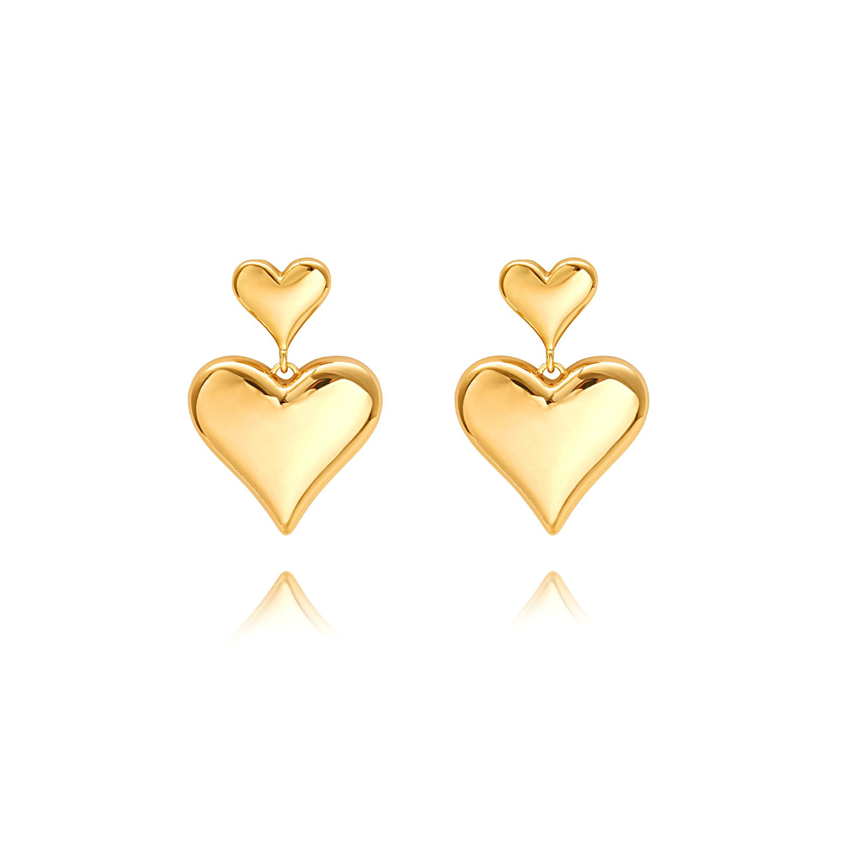 PEARLADA Gold Statement Heart Dangle Earrings Double Puffy Heart Drop Earrings Chunky Earrings for Women Trendy