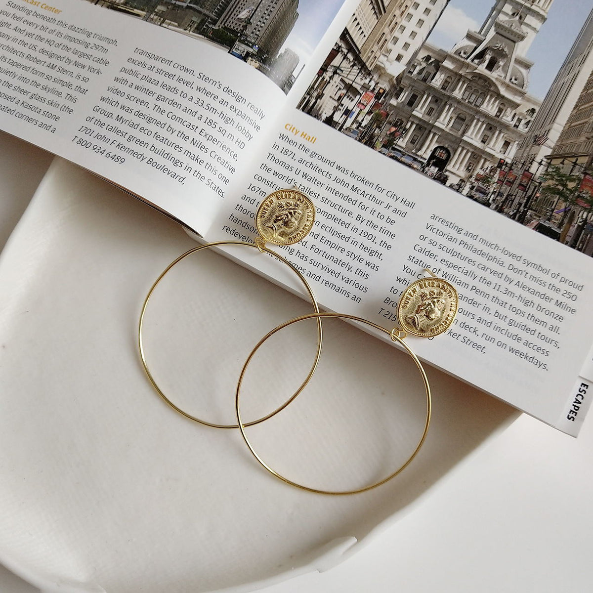 Queen Hoop Earrings, INS Style Gold Dangle Earrings