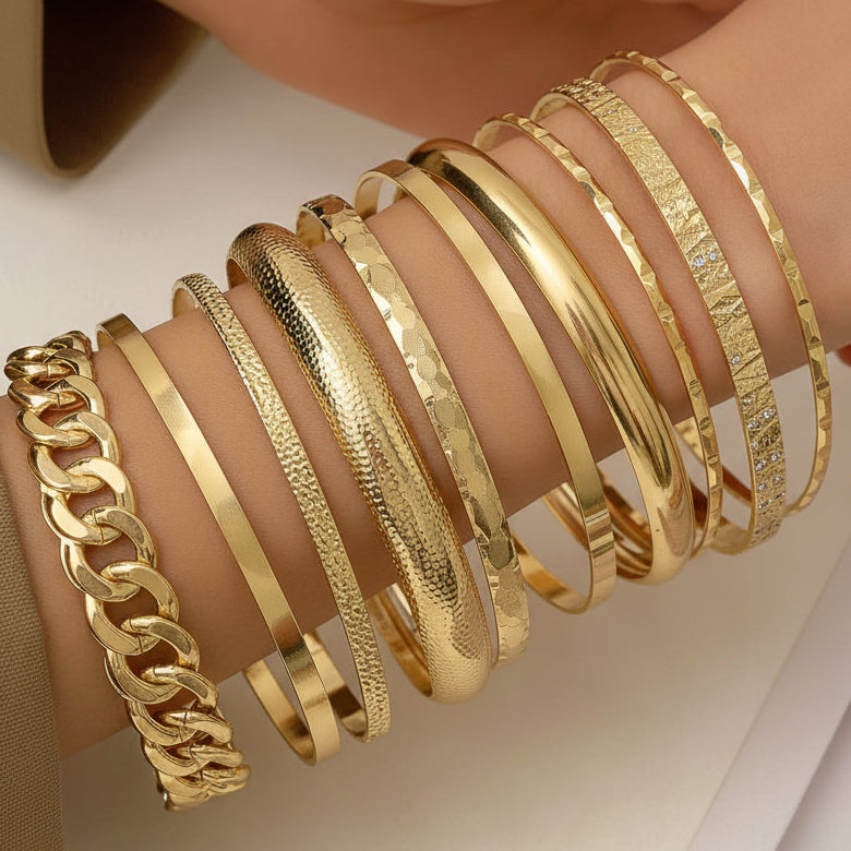 Gold Bracelet for Women 14K Gold Plated Stackable Bracelet  Women (10pcs2)