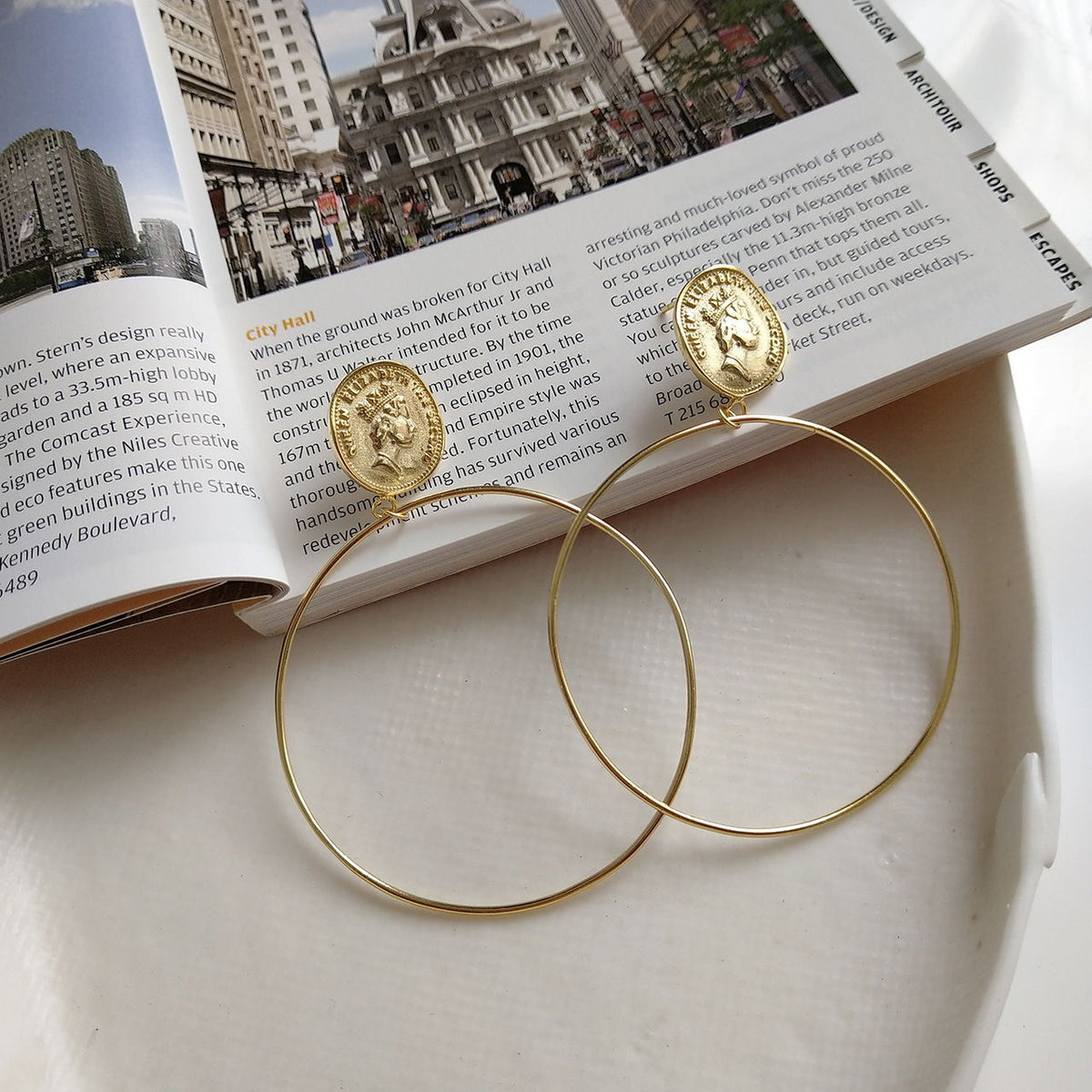 Queen Hoop Earrings, INS Style Gold Dangle Earrings